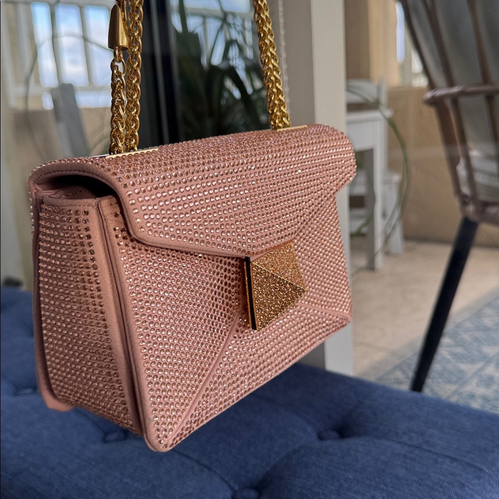 Pink + Gold crystal embellished Bag (video) $260